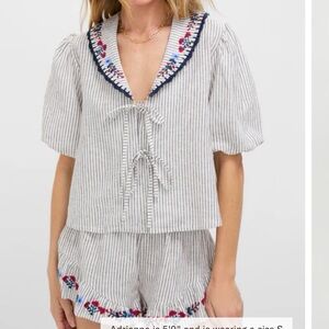 Tuckernuck Falyn Striped Top with Embroidered Details